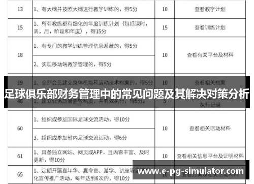 足球俱乐部财务管理中的常见问题及其解决对策分析 足球俱乐部财务管理中的常见问题及其解决对策分析