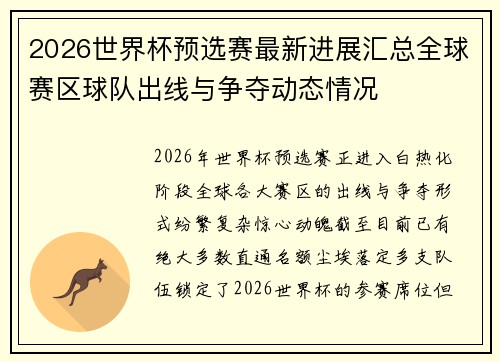 2026世界杯预选赛最新进展汇总全球赛区球队出线与争夺动态情况 2026世界杯预选赛最新进展汇总全球赛区球队出线与争夺动态情况